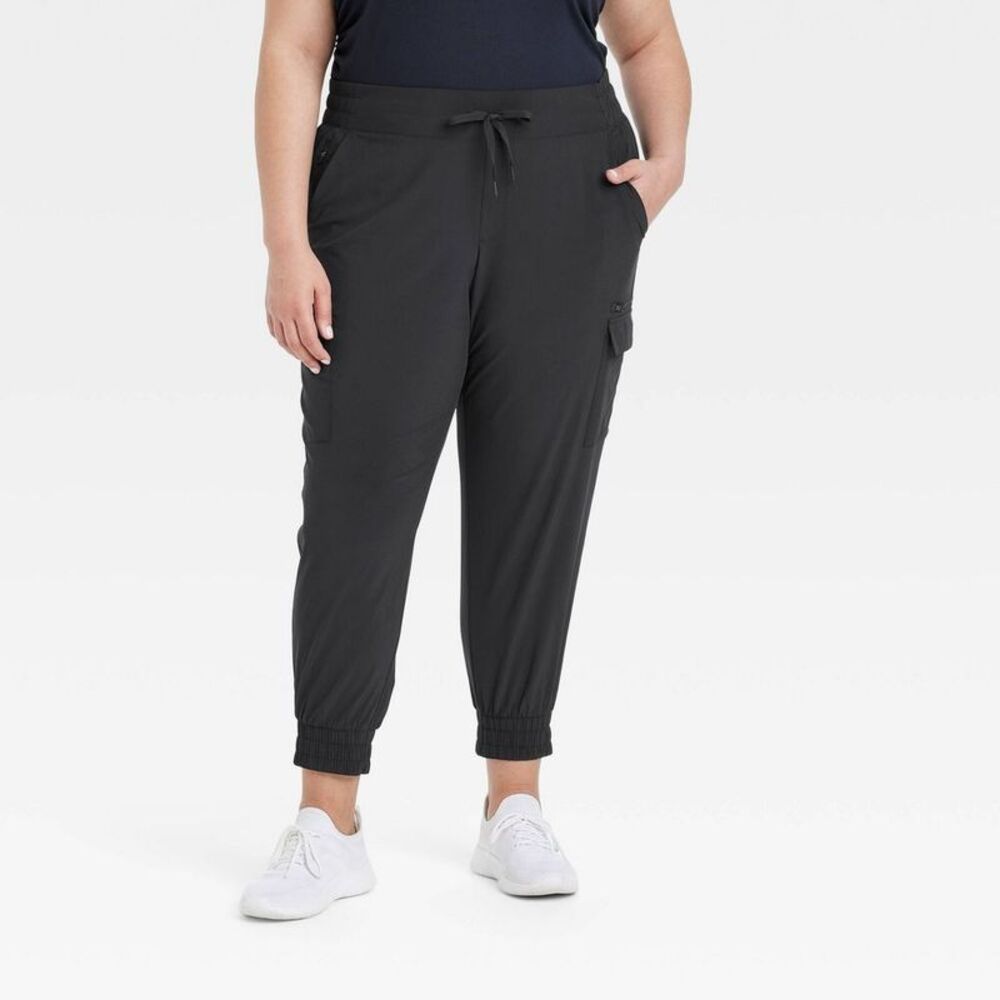 Women's Flex Woven Mid-Rise Cargo Joggers - All In Motion Black XXL